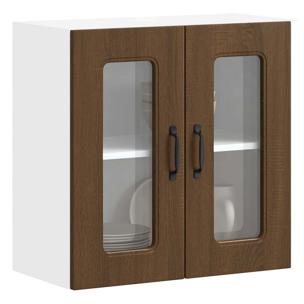 vidaXL Kalmar Kitchen Wall Cabinet with Glass Door Brown Oak Look