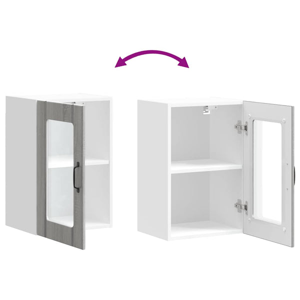 Küchen Hängeschrank Grau Sonoma mit Glastür