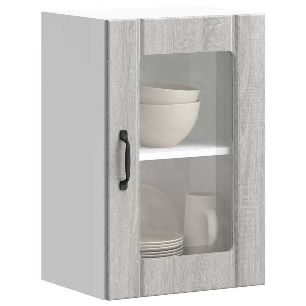 Küchen Hängeschrank Grau Sonoma mit Glastür