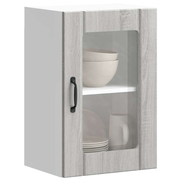 Küchen Hängeschrank Grau Sonoma mit Glastür
