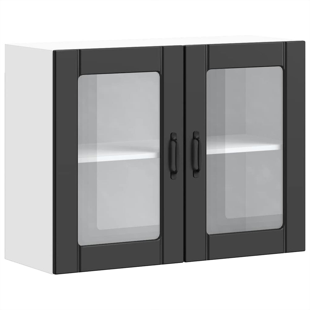 Küchen Hängeschrank Lucca Schwarz mit Glastür