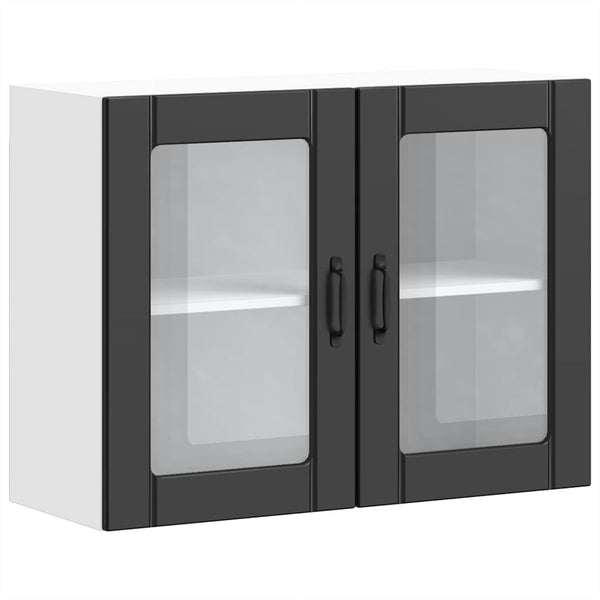 Küchen Hängeschrank Lucca Schwarz mit Glastür