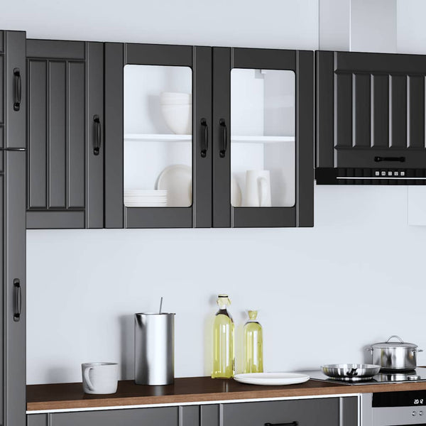 Küchen Hängeschrank Lucca Schwarz mit Glastür