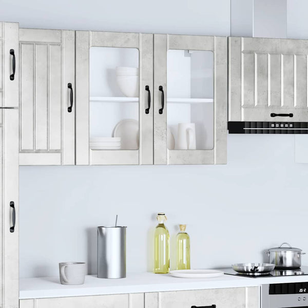 Küchen Hängeschrank Betongrau mit Glastür