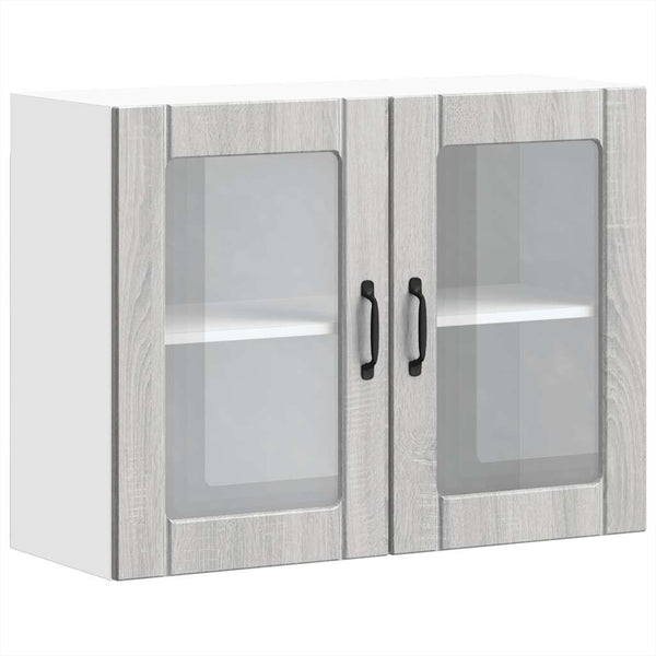 Küchen Hängeschrank Grau Sonoma mit Glastür