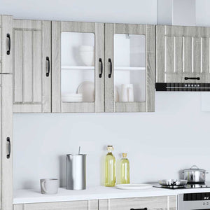 Küchen Hängeschrank Grau Sonoma mit Glastür