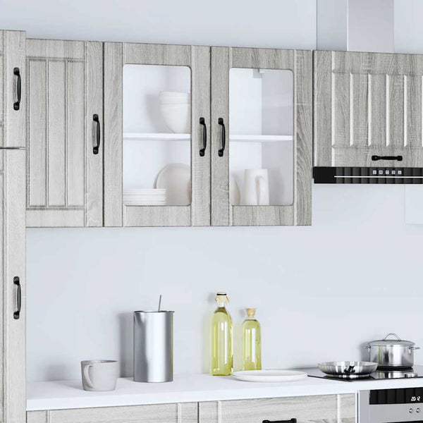 Küchen Hängeschrank Grau Sonoma mit Glastür