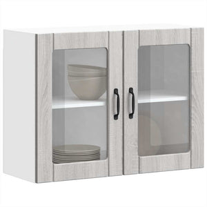 Küchen Hängeschrank Grau Sonoma mit Glastür