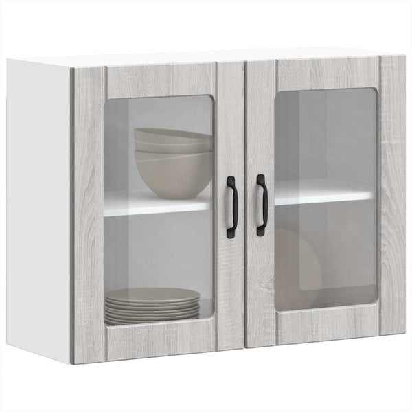 Küchen Hängeschrank Grau Sonoma mit Glastür