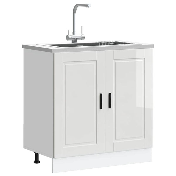 vidaXL Meuble sous-évier Porto blanc brillant 80x46x81,5 cm