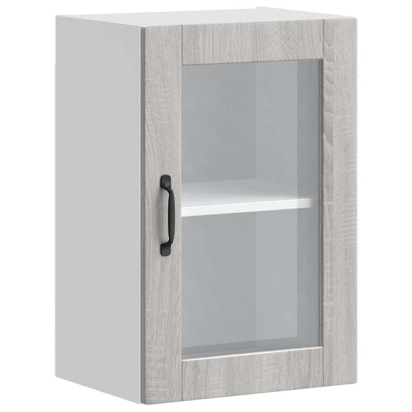 Küchen Hängeschrank Grau Sonoma mit Glastür