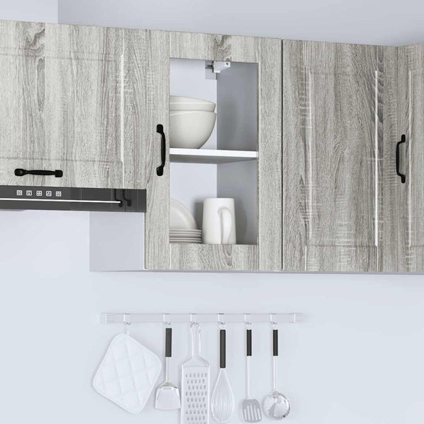Küchen Hängeschrank Grau Sonoma mit Glastür