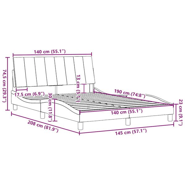 Bettgestell Stoff Schwarz 140x190 cm