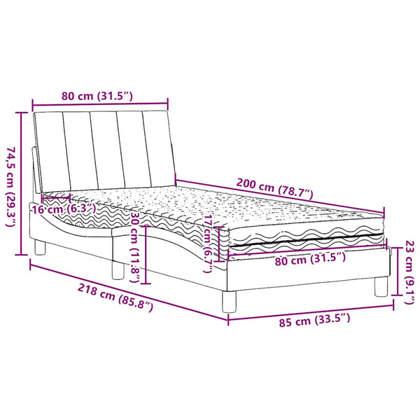 vidaXL Lit avec matelas "Hanko" Gris clair 80x200 cm Tissu