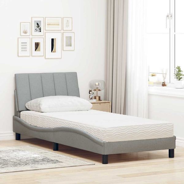 vidaXL Lit avec matelas « Hanko » gris clair 90x200 cm tissu