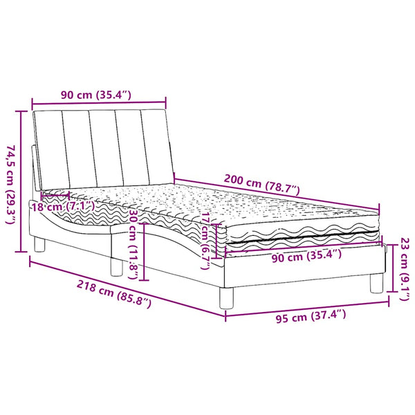 Bett mit Matratze Hanko Dunkelgrau 90x200 cm