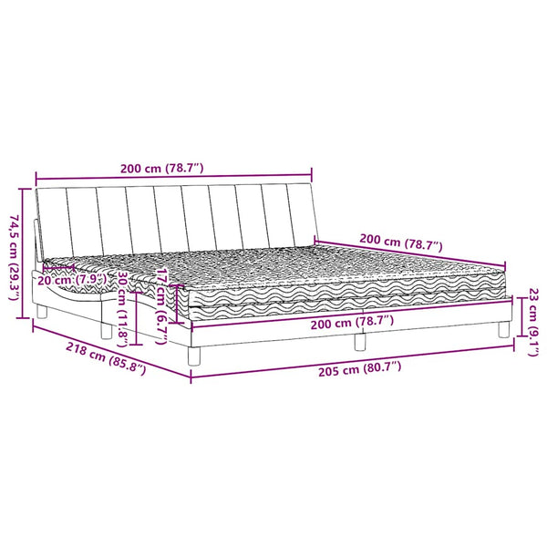 vidaXL Lit avec matelas "Hanko" gris clair 200x200 cm Tissu