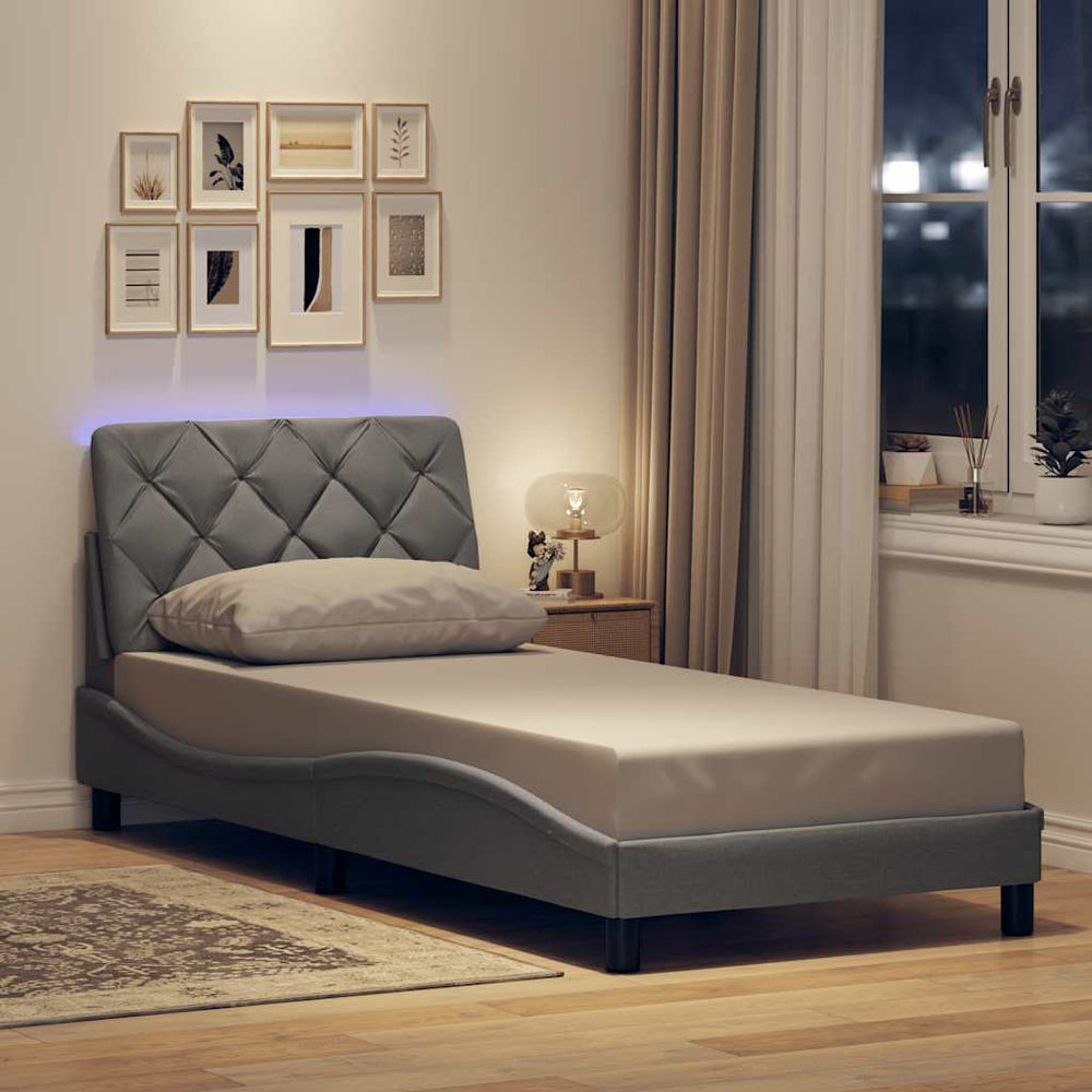 vidaXL Cadre de lit avec LED sans matelas Gris clair 90x200 cm Tissu