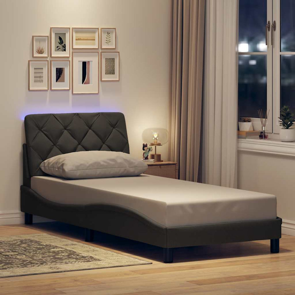 vidaXL LED Bed Frame without Mattress Dark Grey 90x200 cm Fabric