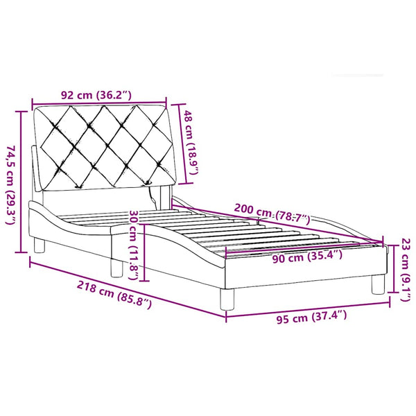 Bettgestell Taupe mit LED 90x200 cm