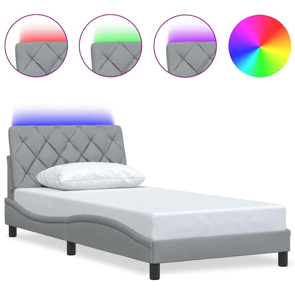Bettgestell mit LED Hellgrau 100x200 cm