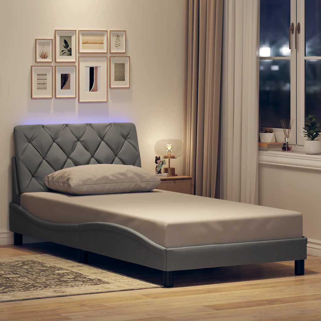 Bettgestell mit LED Hellgrau 100x200 cm