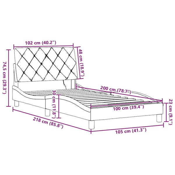 Bettgestell mit LED Dunkelgrau 100x200 cm