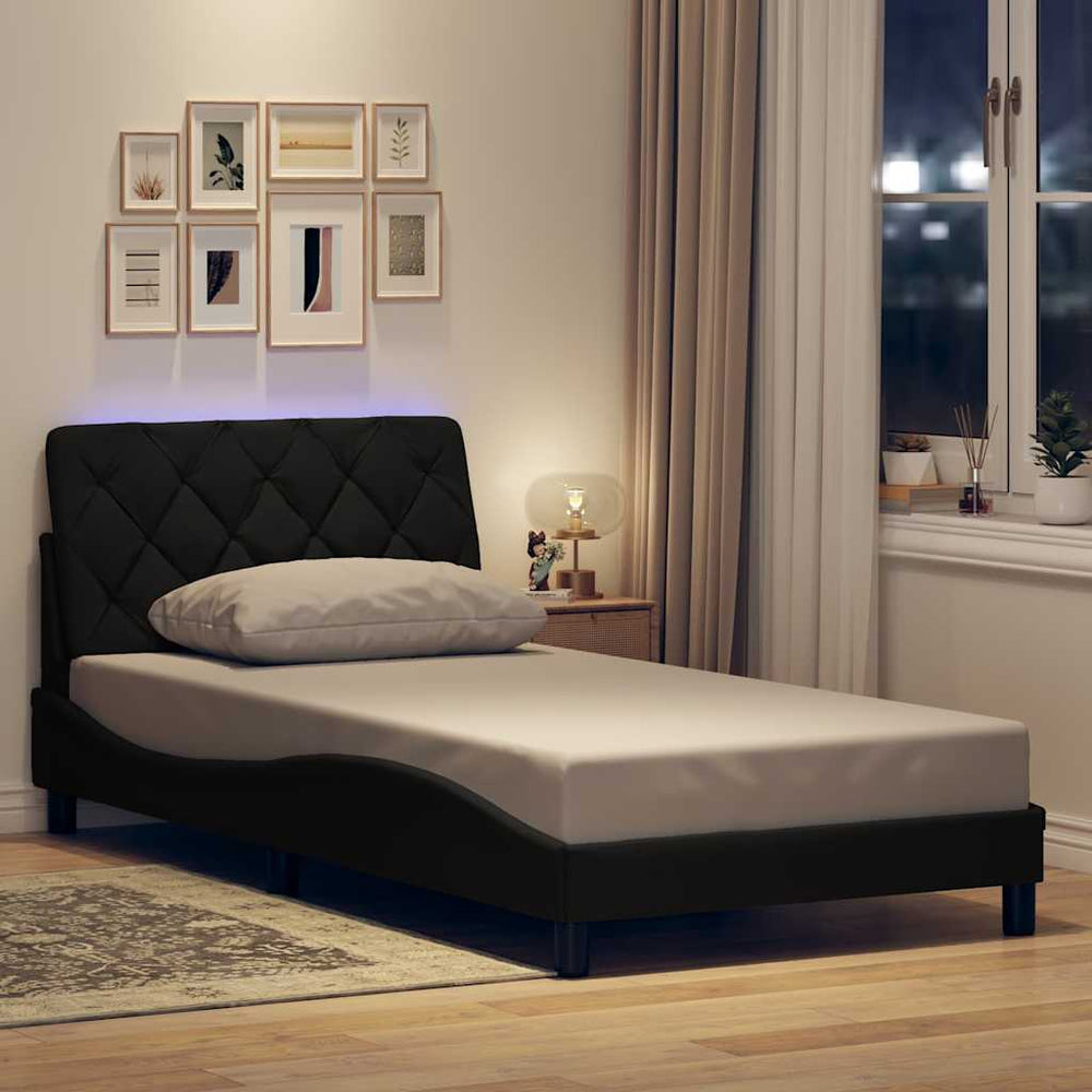 vidaXL LED Bed Frame without Mattress Black 100x200 cm Fabric