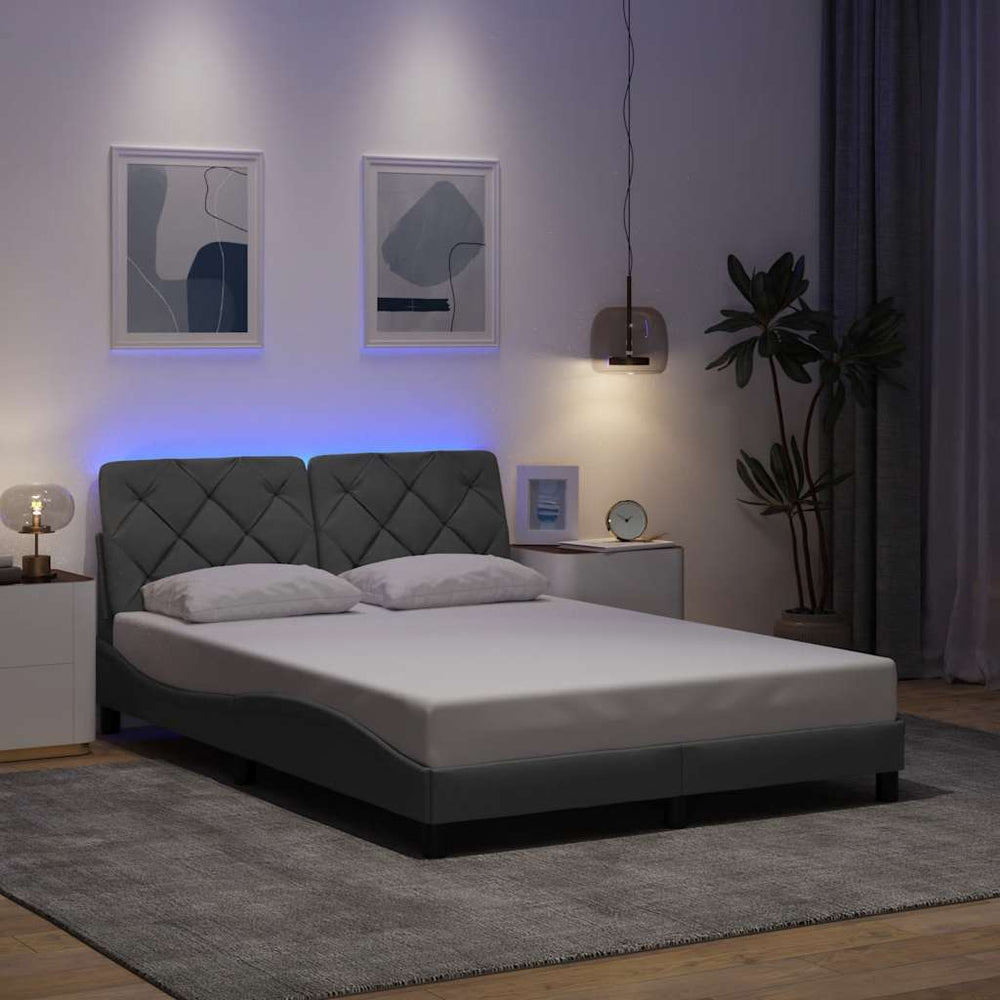 vidaXL Cadre de lit avec LED sans matelas Gris clair 140x190 cm Tissu