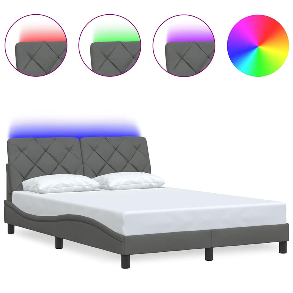 vidaXL LED Bed Frame without Mattress Dark Grey 140x190 cm Fabric