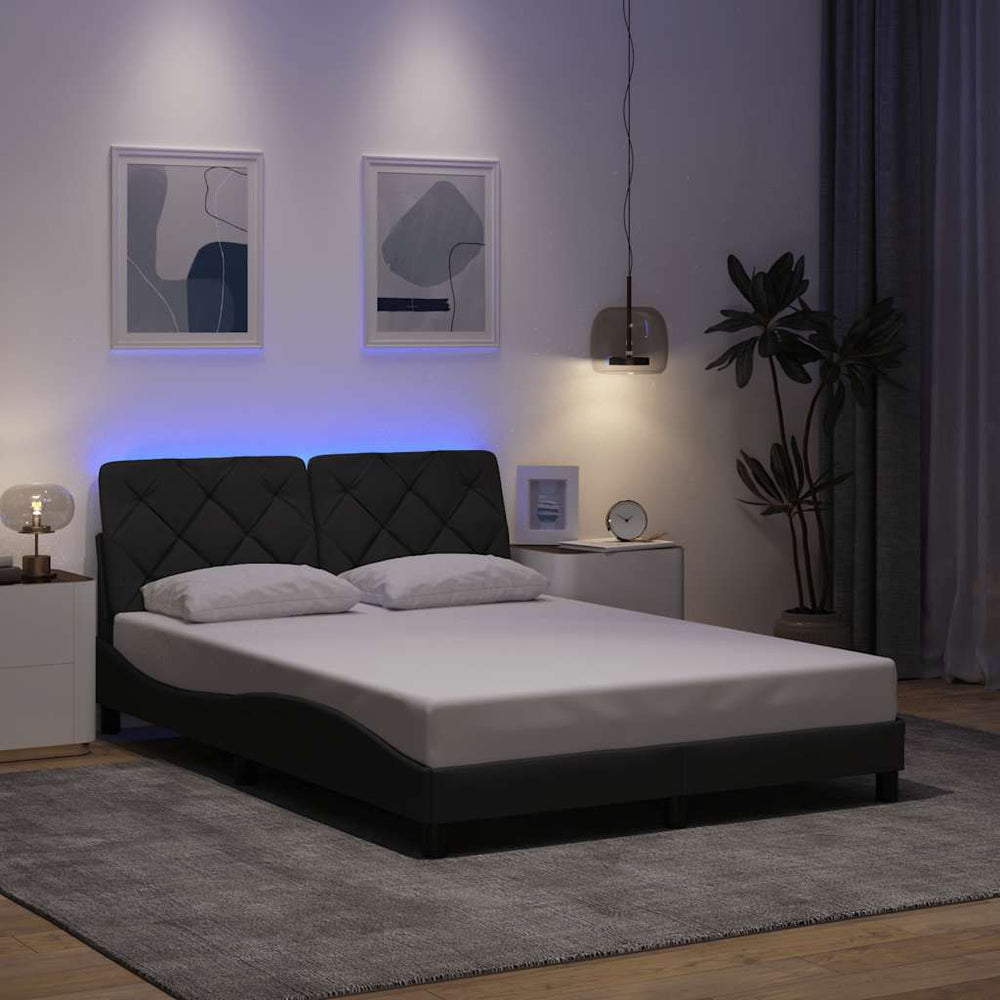 vidaXL LED Bed Frame without Mattress Dark Grey 140x190 cm Fabric