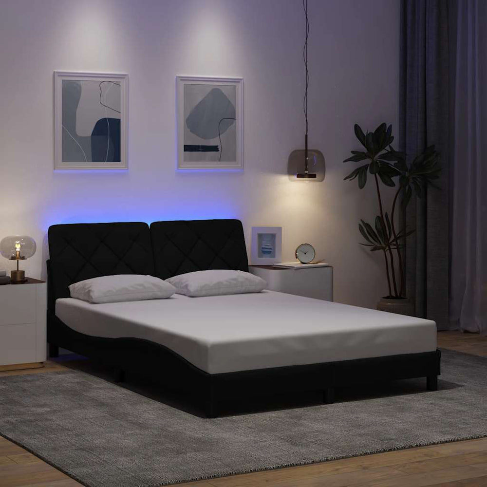 vidaXL Cadre de lit avec LED sans matelas Noir 140x190 cm Tissu