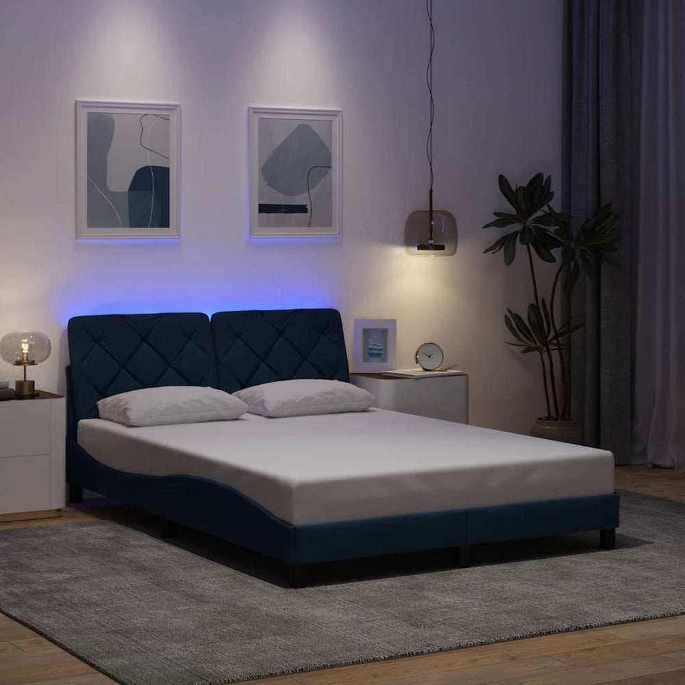 vidaXL LED Bed Frame without Mattress Blue 140x190 cm Fabric