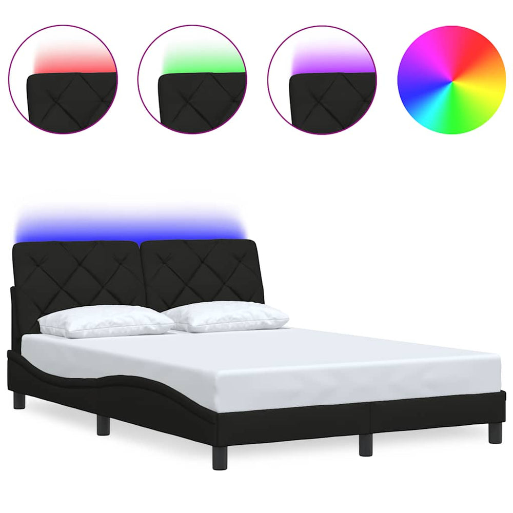 vidaXL Cadre de lit avec LED sans matelas Noir 140x200 cm Tissu