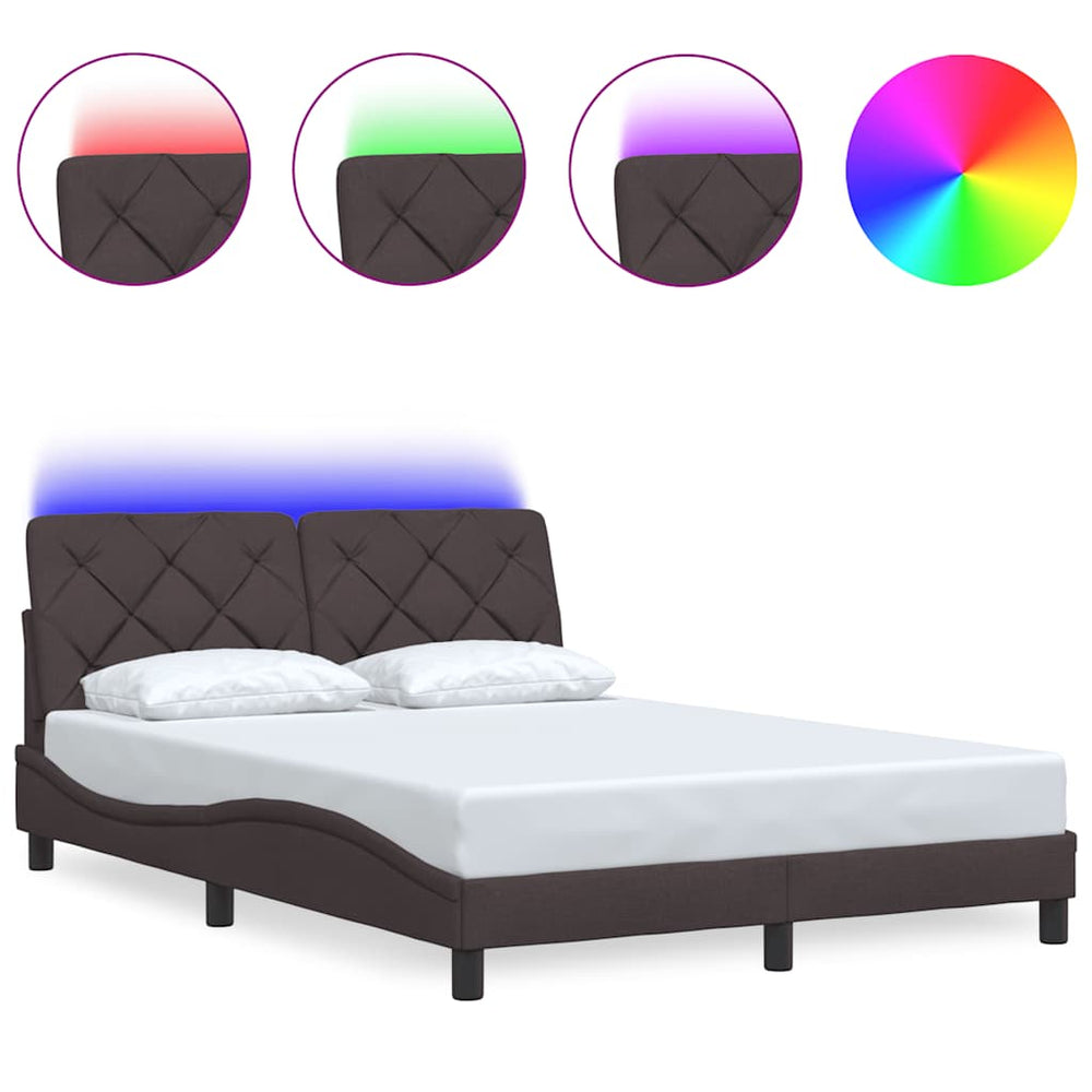 vidaXL LED Bed Frame without Mattress Dark Brown 140x200 cm Fabric