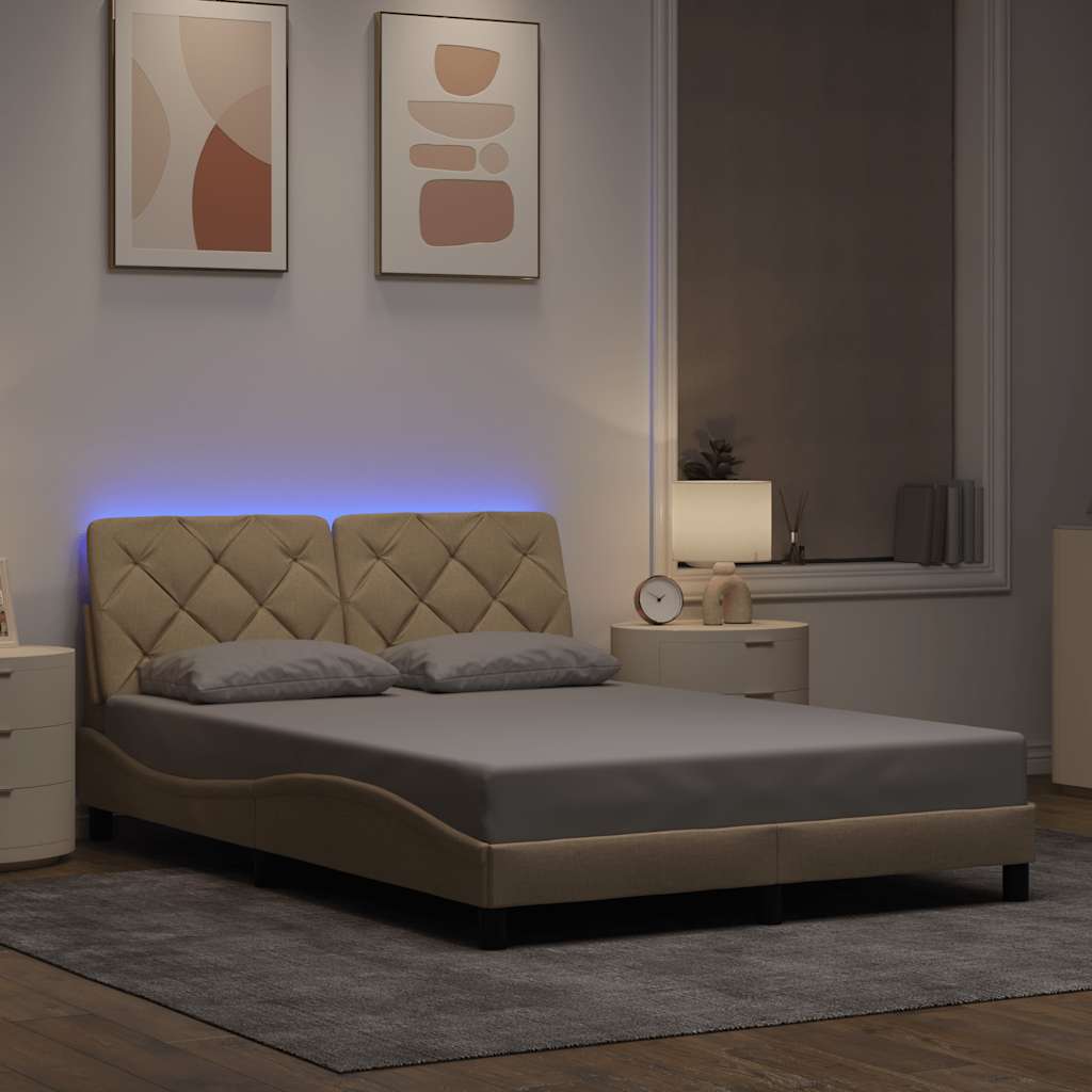Bettgestell Creme LED 140x200 cm