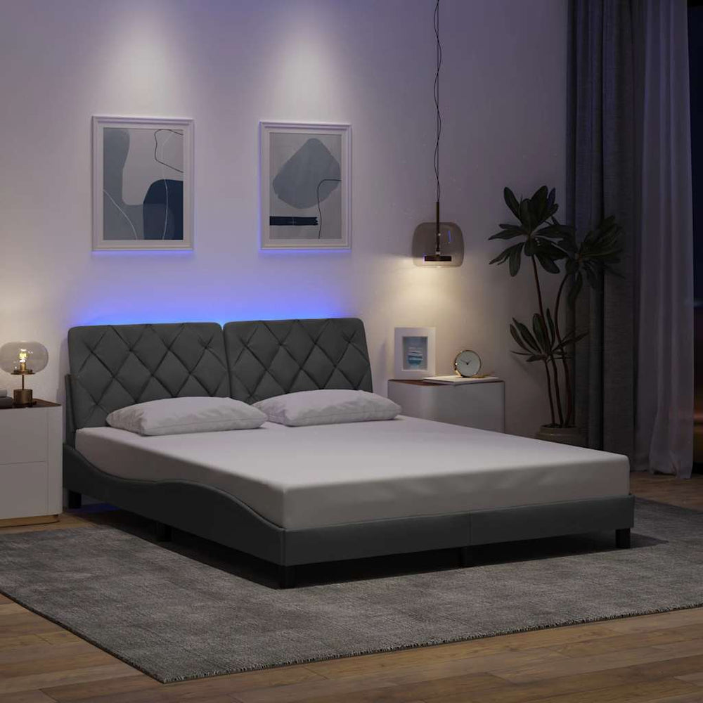 vidaXL LED Bed Frame without Mattress Light Grey 160x200 cm Fabric