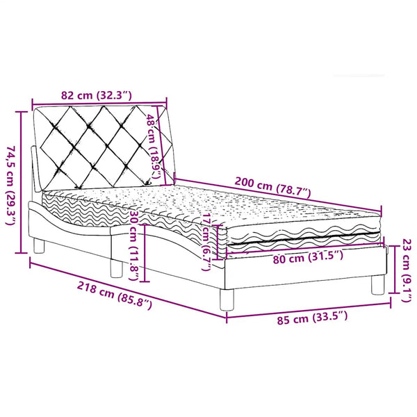 Bett mit Matratze Schwarz 80x200 cm