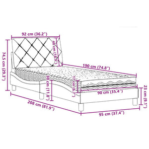 vidaXL Lit avec matelas Gris clair 90x190 cm Tissu