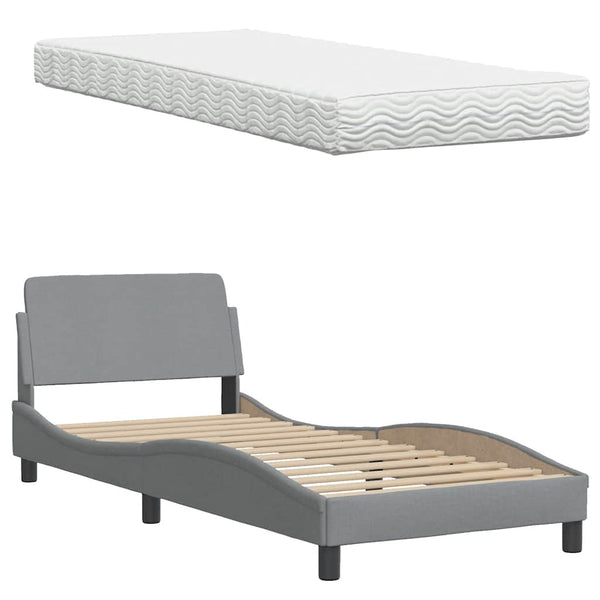 vidaXL Lit avec matelas Gris clair 90x190 cm Tissu