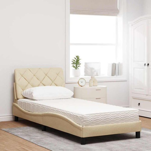 Bett mit Matratze Creme 90x190 cm