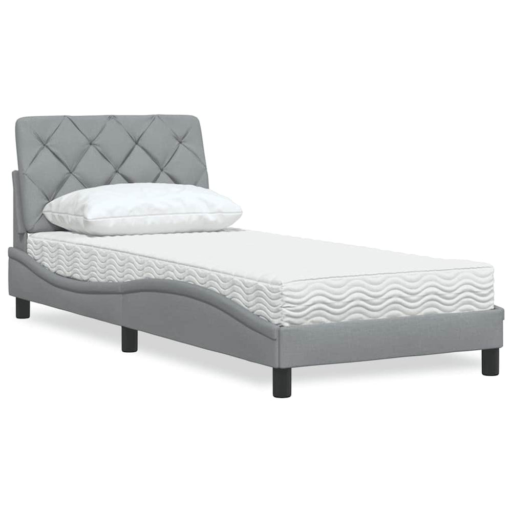 vidaXL Lit avec matelas Gris clair 90x200 cm Tissu
