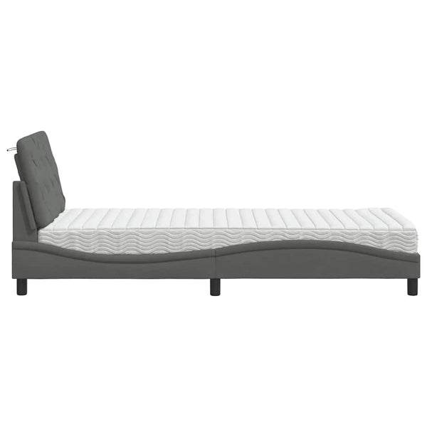 vidaXL Lit avec matelas Gris foncé 90x200 cm Tissu