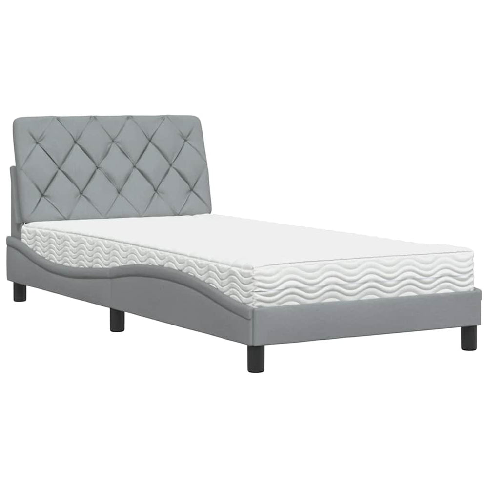 vidaXL Lit avec matelas Gris clair 100x200 cm Tissu