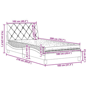 vidaXL Lit avec matelas Gris clair 100x200 cm Tissu