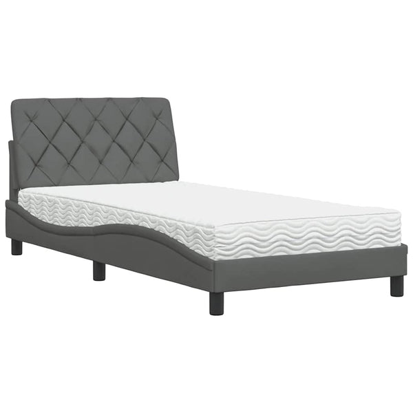 vidaXL Lit avec matelas Gris foncé 100x200 cm Tissu