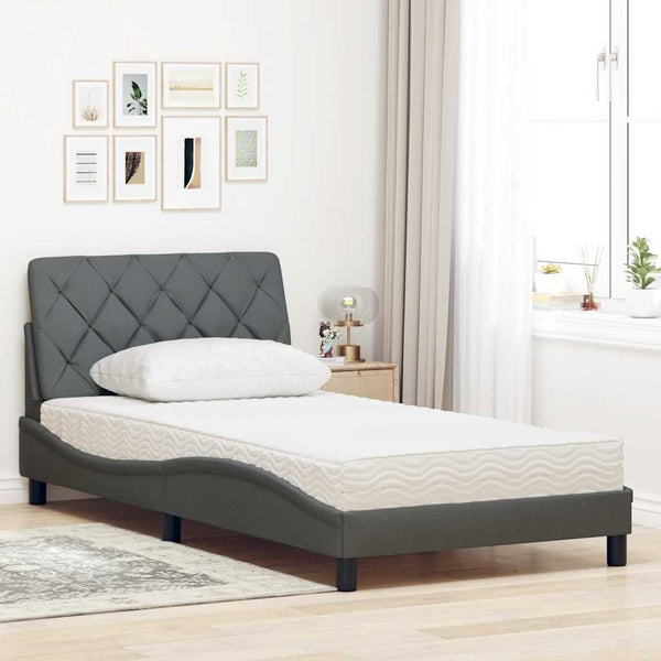 vidaXL Lit avec matelas Gris foncé 100x200 cm Tissu
