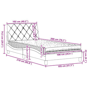 vidaXL Lit avec matelas Gris foncé 100x200 cm Tissu