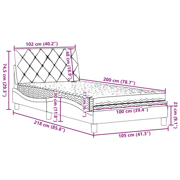 vidaXL Lit avec matelas Gris foncé 100x200 cm Tissu
