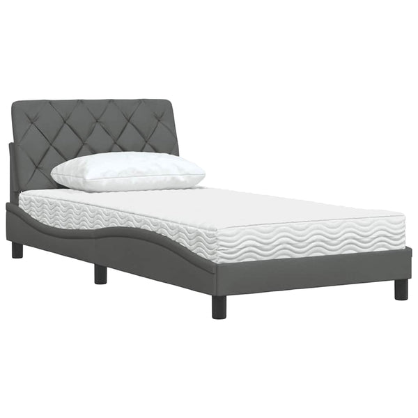 vidaXL Lit avec matelas Gris foncé 100x200 cm Tissu